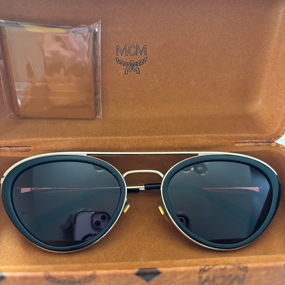 MCM Gold and Black Aviator Sunglasses